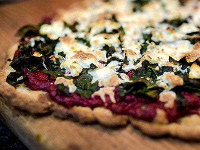 Beet Pesto Pizza with Kale and Goat Cheese